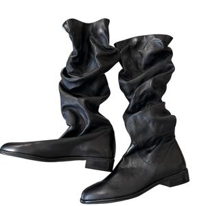 Stuart Weitzman, calfskin Black Slouchy Leather Boots 7.5